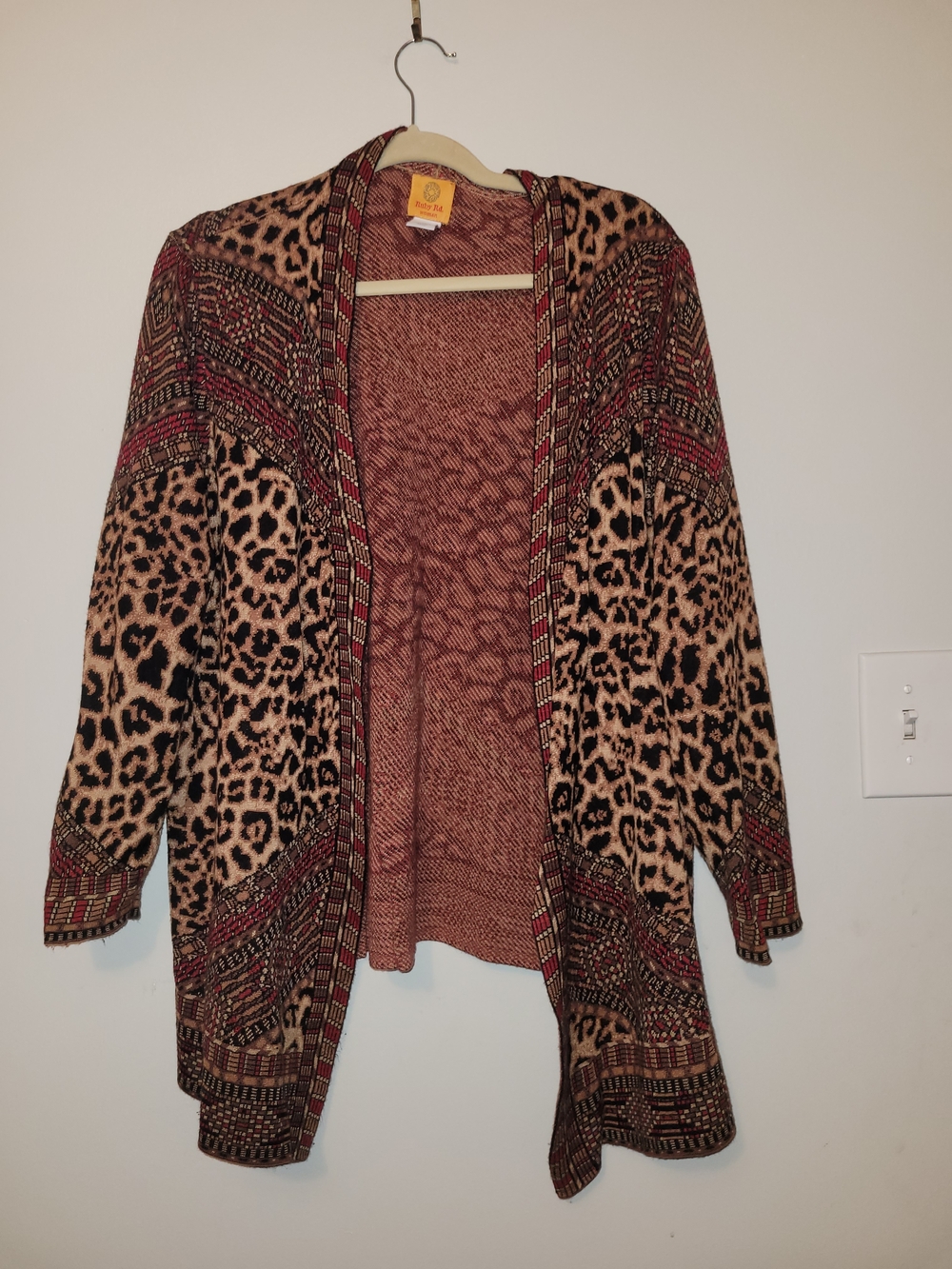 Ruby Rd. Leopard & Geometric Open-Front Cardigan - Brown/Tan/Pink